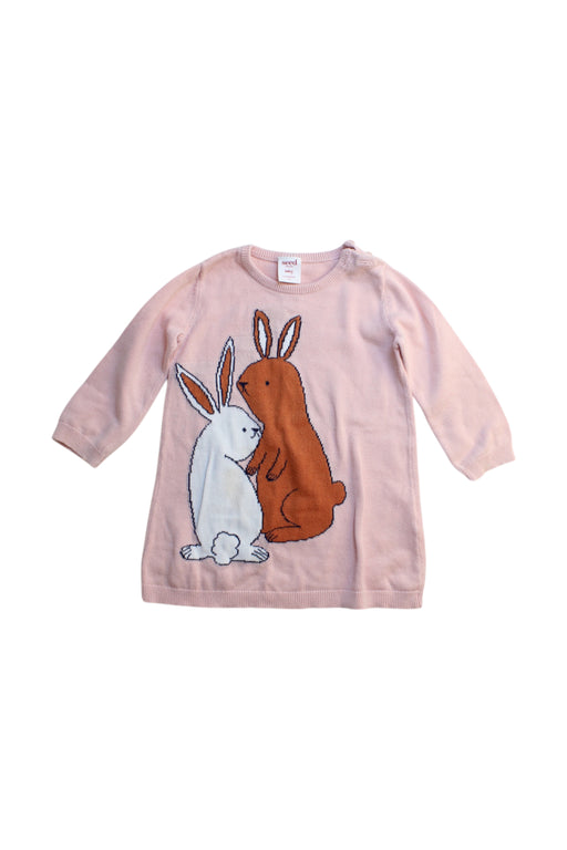 A Pink Sweater Dresses from Seed in size 6-12M for girl. (Front View)