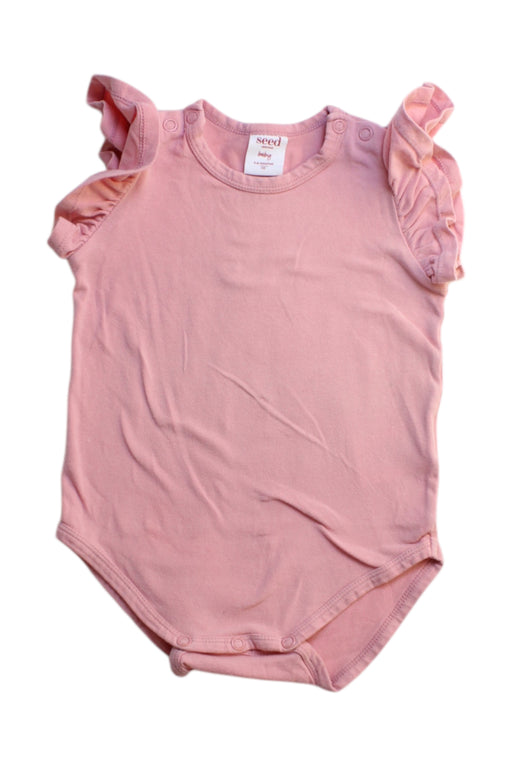 A Pink Short Sleeve Bodysuits from Seed in size 3-6M for girl. (Front View)