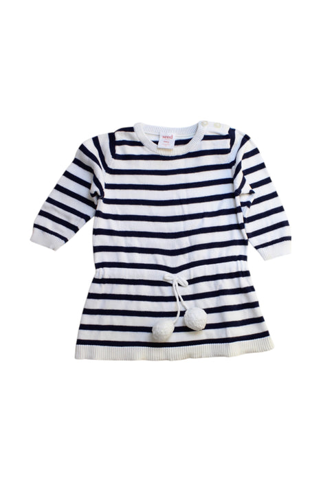 A Navy Sweater Dresses from Seed in size 3-6M for girl. (Front View)