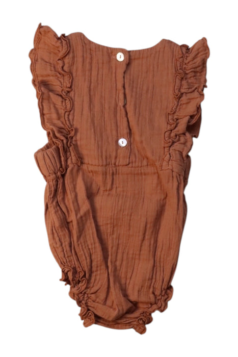 A Brown Sleeveless Rompers from Marlot Paris in size 6-12M for girl. (Back View)