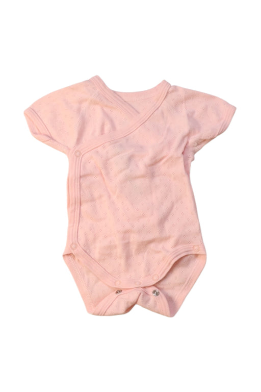 A Pink Short Sleeve Bodysuits from Petit Bateau in size 0-3M for neutral. (Front View)