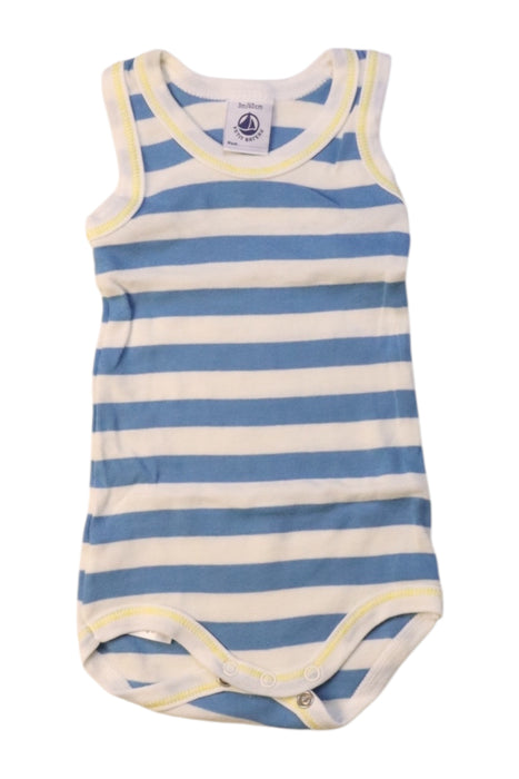 A Blue Sleeveless Bodysuits from Petit Bateau in size 0-3M for boy. (Front View)