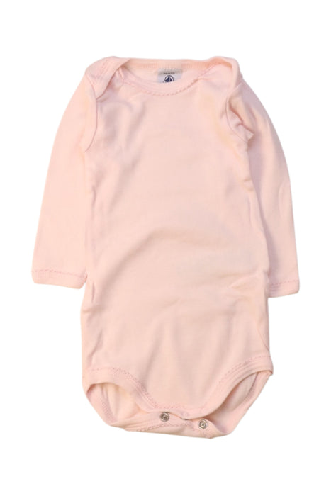 A Pink Long Sleeve Bodysuits from Petit Bateau in size 3-6M for girl. (Front View)