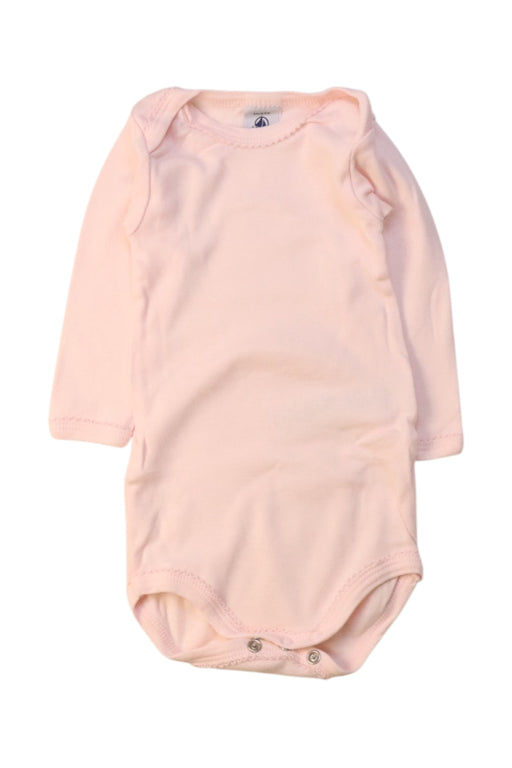 A Pink Long Sleeve Bodysuits from Petit Bateau in size 3-6M for girl. (Front View)