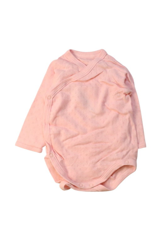 A Pink Long Sleeve Bodysuits from Petit Bateau in size 0-3M for girl. (Front View)