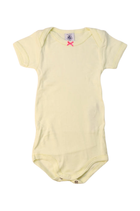 A Yellow Short Sleeve Bodysuits from Petit Bateau in size 6-12M for girl. (Front View)