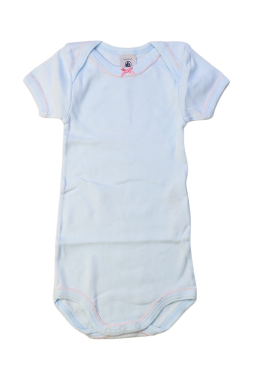 A Blue Short Sleeve Bodysuits from Petit Bateau in size 6-12M for girl. (Front View)