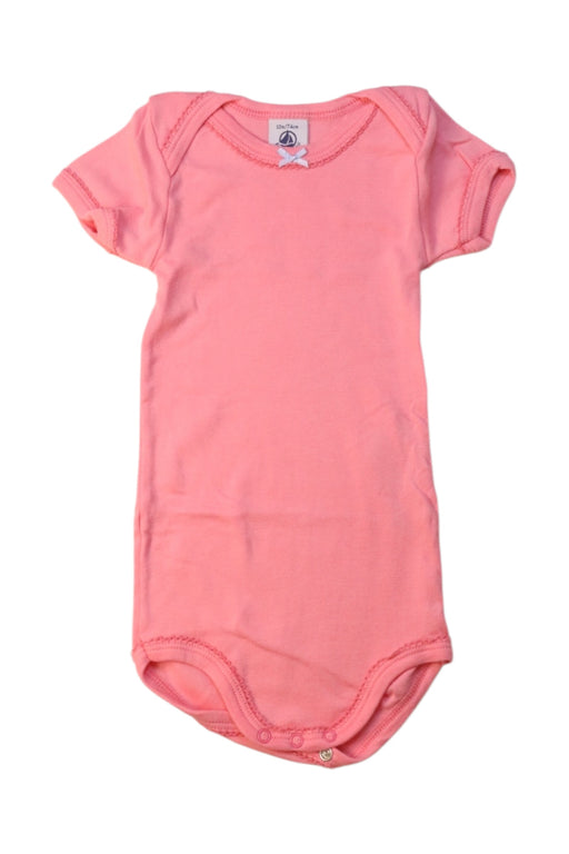 A Pink Short Sleeve Bodysuits from Petit Bateau in size 6-12M for girl. (Front View)