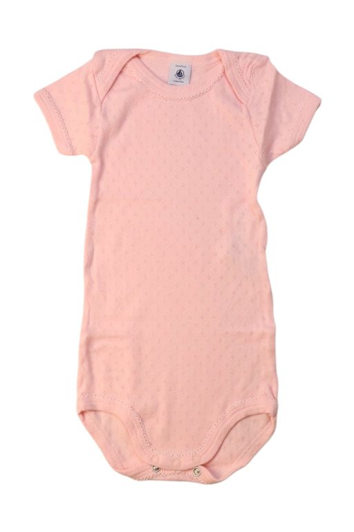 A Pink Short Sleeve Bodysuits from Petit Bateau in size 6-12M for girl. (Front View)