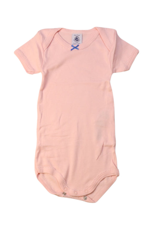 A Pink Short Sleeve Bodysuits from Petit Bateau in size 6-12M for girl. (Front View)