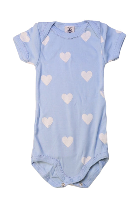 A Blue Short Sleeve Bodysuits from Petit Bateau in size 6-12M for girl. (Front View)