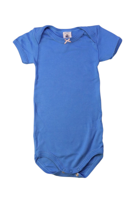 A Blue Short Sleeve Bodysuits from Petit Bateau in size 6-12M for girl. (Front View)