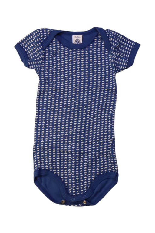 A Blue Short Sleeve Bodysuits from Petit Bateau in size 6-12M for girl. (Front View)