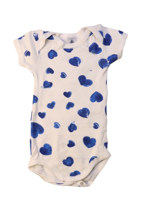 A Blue Short Sleeve Bodysuits from Petit Bateau in size 6-12M for girl. (Front View)