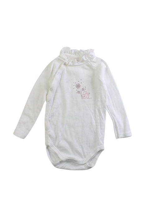 A White Long Sleeve Bodysuits from Petit Bateau in size 6-12M for girl. (Front View)