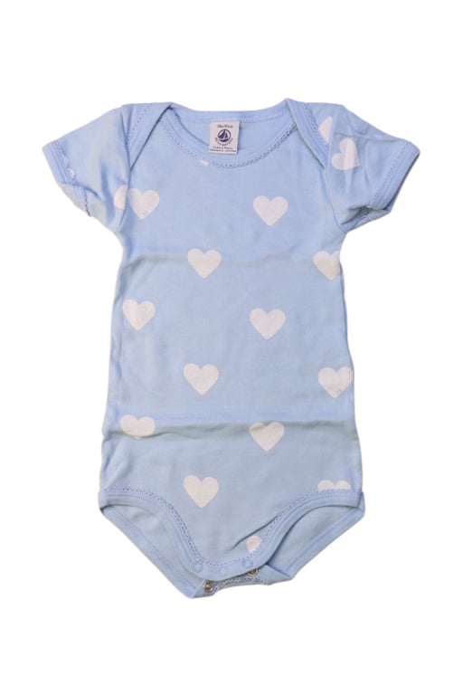 A Blue Short Sleeve Bodysuits from Petit Bateau in size 12-18M for girl. (Front View)