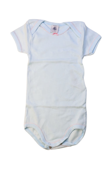 A Blue Short Sleeve Bodysuits from Petit Bateau in size 12-18M for girl. (Front View)