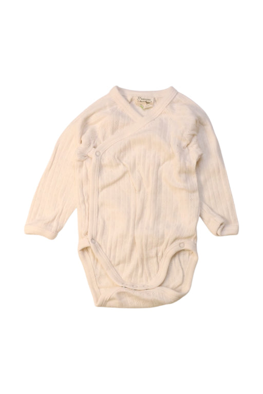 A Ivory Long Sleeve Bodysuits from Nature Baby in size 0-3M for girl. (Front View)