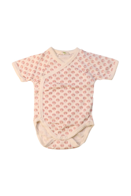 A Pink Short Sleeve Bodysuits from Nature Baby in size 0-3M for girl. (Front View)