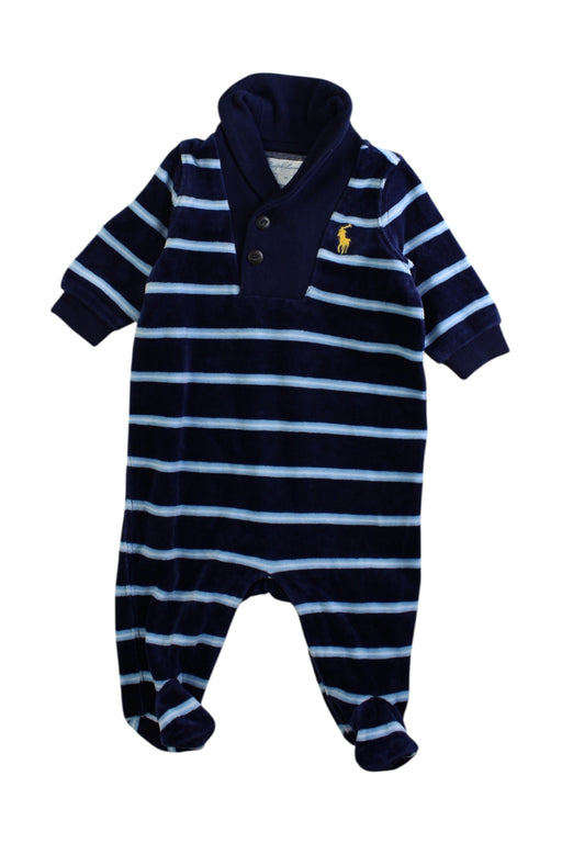 A Navy Long Sleeve Rompers from Ralph Lauren in size 0-3M for boy. (Front View)