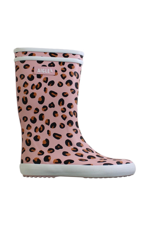 A Pink Rain Boots from Aigle in size 7Y for girl. (Front View)