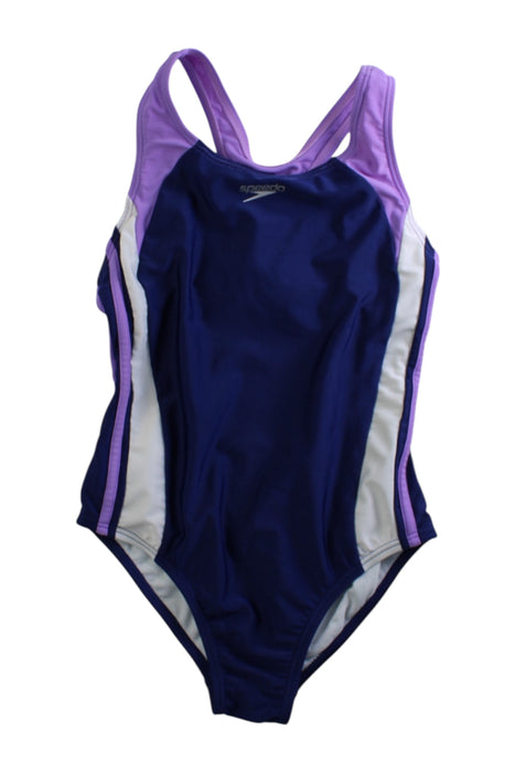 A Purple Swimsuits from Speedo in size 10Y for girl. (Front View)