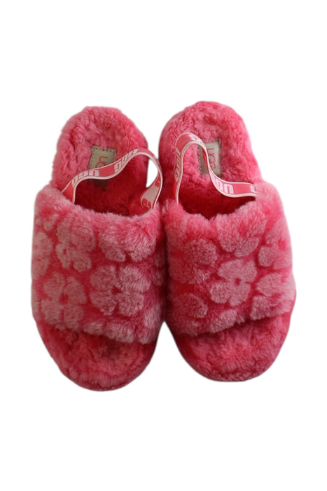 A Pink Slippers from UGG in size 7Y for girl. (Back View)