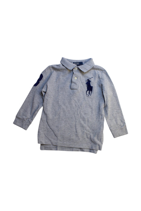 A Grey Long Sleeve Polos from Polo Ralph Lauren in size 3T for boy. (Front View)