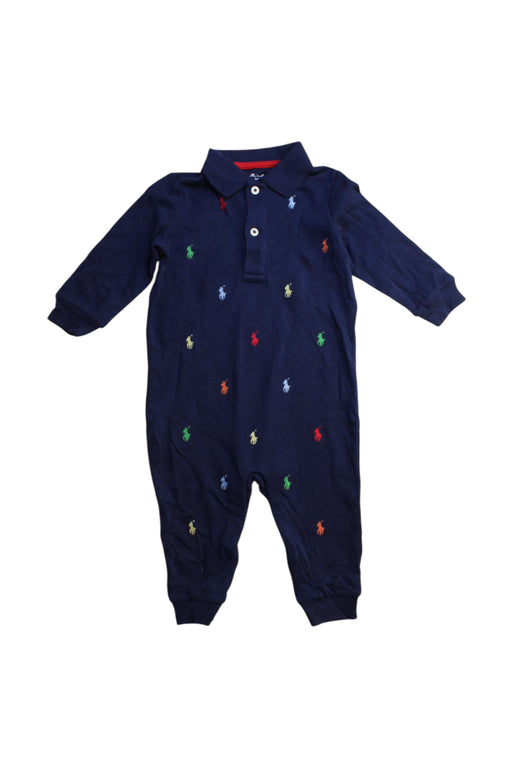 A Navy Long Sleeve Rompers from Ralph Lauren in size 6-12M for boy. (Front View)