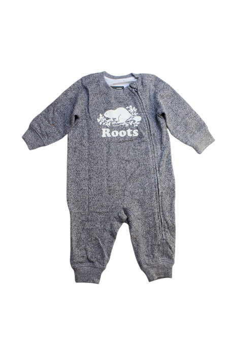 A Grey Long Sleeve Rompers from Roots in size 3-6M for boy. (Front View)