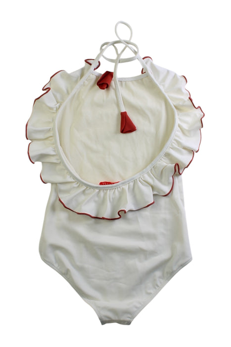 A White Swimsuits from Folpetto in size 5T for girl. (Back View)