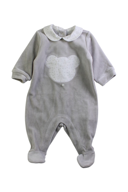 A Grey Onesies from Chicco in size 0-3M for neutral. (Front View)