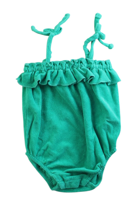 A Green Sleeveless Rompers from Seed in size 3-6M for girl. (Front View)