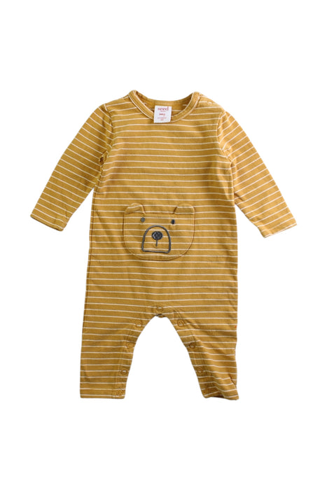 A Yellow Long Sleeve Rompers from Seed in size 0-3M for neutral. (Front View)
