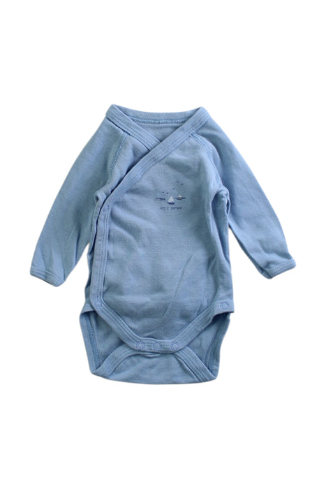 A Blue Long Sleeve Bodysuits from Petit Bateau in size Newborn for boy. (Front View)