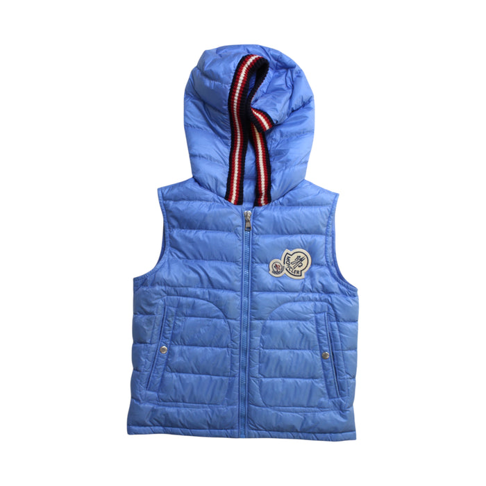 A Blue Outerwear Vests from Moncler in size 8Y for neutral. (Front View)
