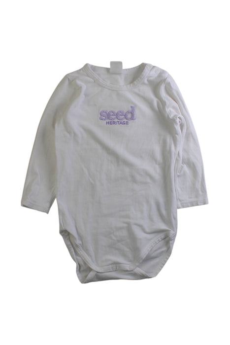 A White Long Sleeve Bodysuits from Seed in size 12-18M for girl. (Front View)