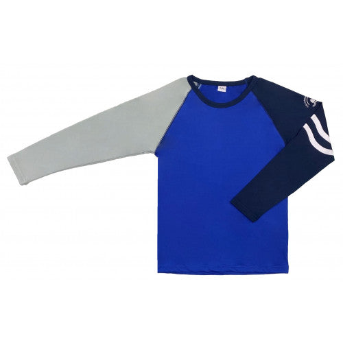 A Blue Long Sleeve T Shirts from The Harbour School in size 5T for neutral. (Front View)