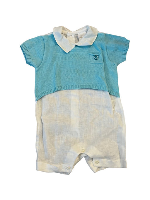 A Blue Short Sleeve Rompers from Chickeeduck in size 6-12M for boy. (Front View)
