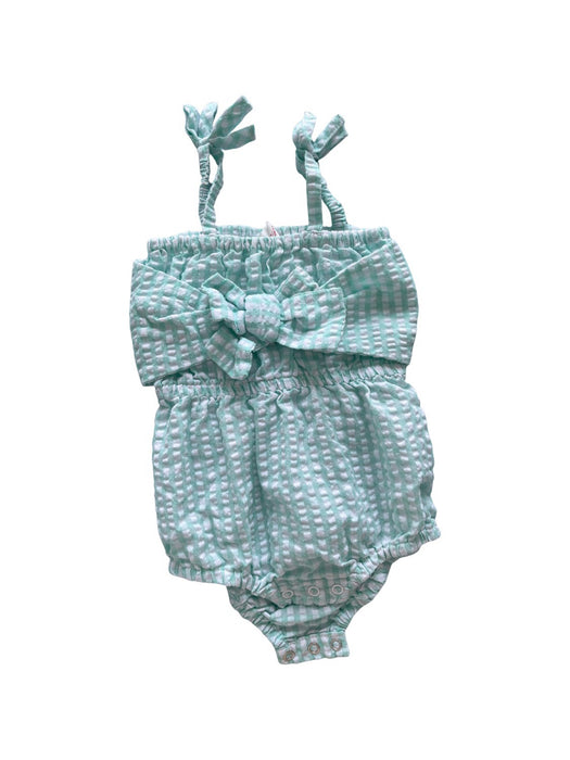A Blue Sleeveless Rompers from Seed in size 6-12M for girl. (Front View)