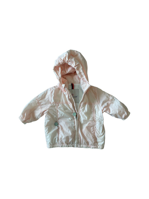 A Peach Lightweight Jackets from Moncler in size 3-6M for neutral. (Front View)