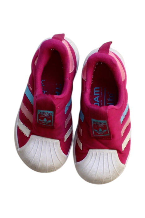 A Pink Sneakers from Adidas in size 3T for girl. (Back View)