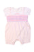 A Pink Short Sleeve Rompers from Mides in size 6-12M for girl. (Front View)