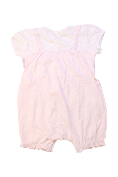 A Pink Short Sleeve Rompers from Mides in size 6-12M for girl. (Back View)
