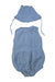 A Blue Sleeveless Rompers from Wooly Organic in size 3-6M for girl. (Back View)