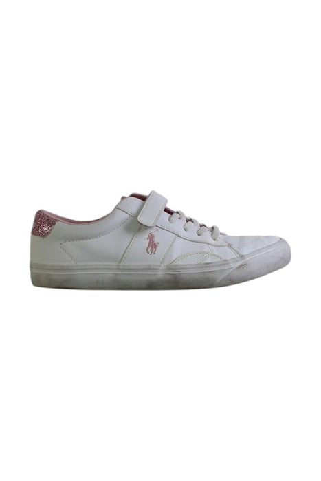A White Sneakers from Polo Ralph Lauren in size 9Y for girl. (Front View)