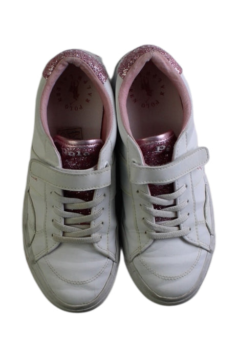 A White Sneakers from Polo Ralph Lauren in size 9Y for girl. (Back View)