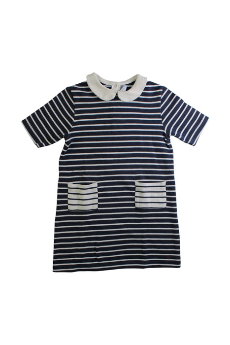 A Navy Short Sleeve Dresses from Petit Bateau in size 6T for girl. (Front View)