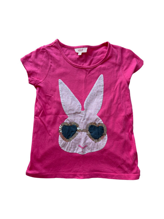 A Pink Short Sleeve T Shirts from Seed in size 5T for girl. (Front View)