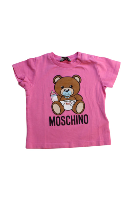 A Pink Short Sleeve T Shirts from Moschino in size 12-18M for girl. (Front View)